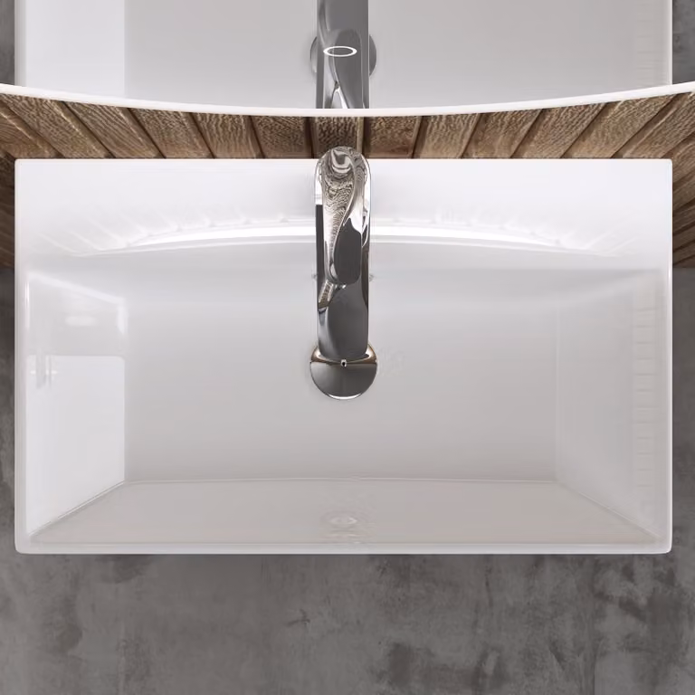 doporro Lavabo Bagno in Ceramica Bianco Lucido 60 cm – Lavabo Sospeso o da Appoggio Piccolo con Foro Rubinetto e Troppopieno (Brüssel206)