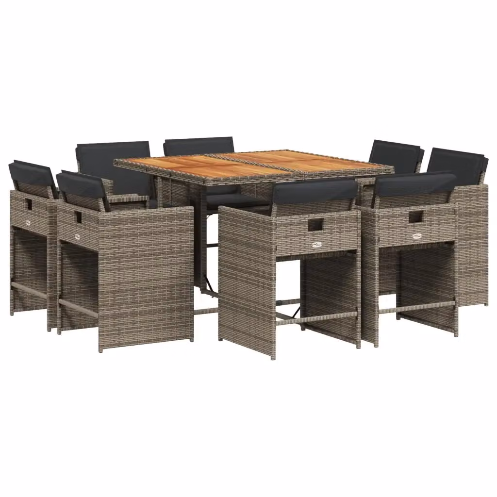 vidaXL Set da Pranzo da Giardino 9 pz in Polyrattan e Legno di Acacia Grigio e Marrone – 2