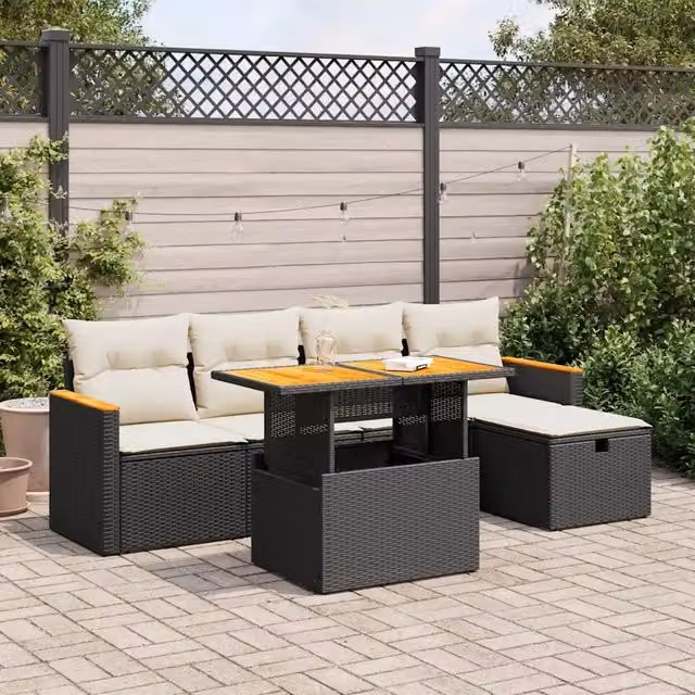 Set Divano da Giardino 6 pz con Cuscini Nero in Polyrattan 3328106