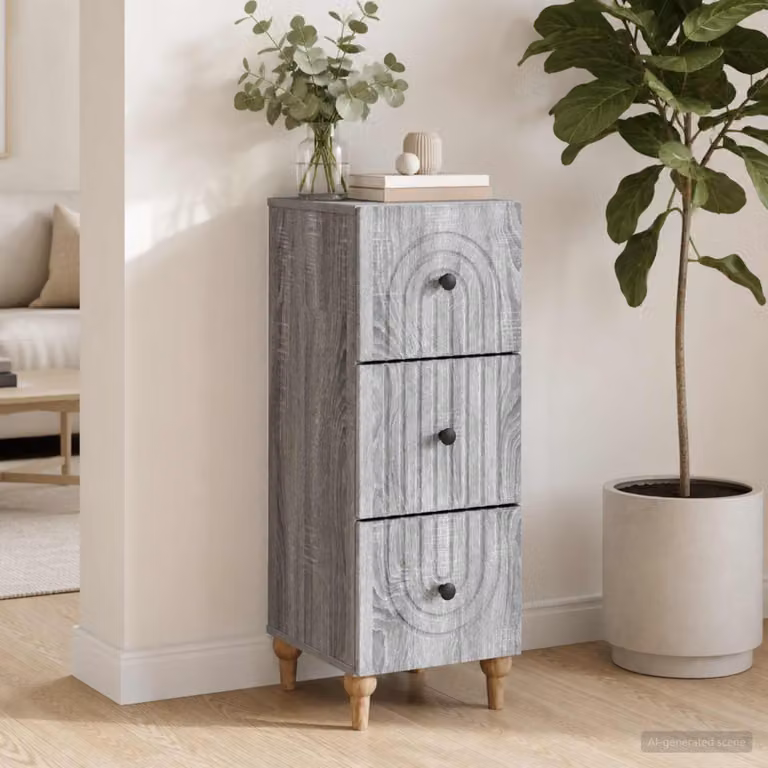 Carrello mobile con cassetti vidaXL in legno e metallo grigio L: 33 cm, P: 34,5 cm, H: 90 cm