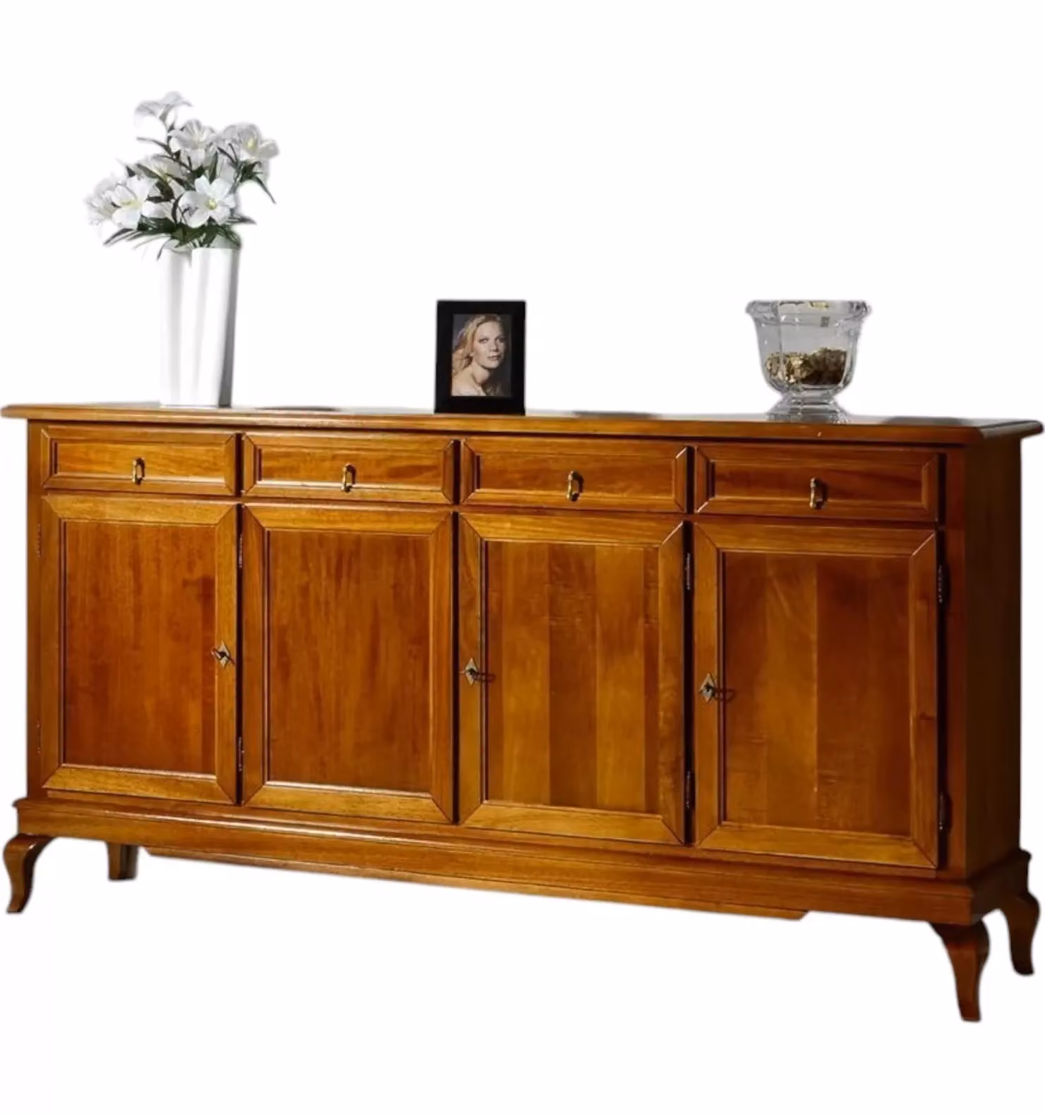 Madia credenza stile arte povera Mobili 2G con 4 porte e 4 cassetti in legno color marrone L: 205 cm, P: 42 cm, H: 102 cm – 1