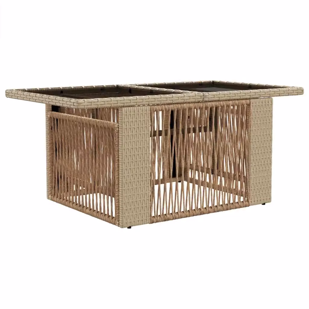 Tavolo da giardino rettangolare vidaXL in polyrattan beige con piano in vetro e altezza regolabile L: 100 cm, P: 55 cm, H: 37 cm – 2