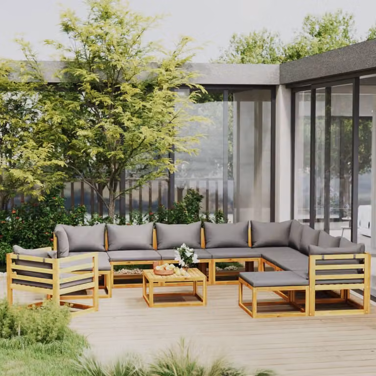 Set di Divani da Giardino vidaXL 12 Pezzi in Legno di Acacia con Cuscini Grigi e Tavolino da Esterno