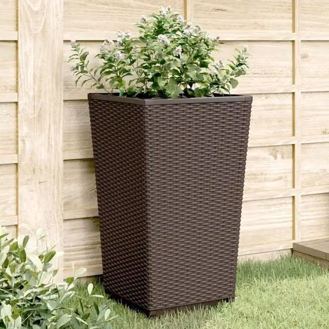 Set di 4 fioriere da giardino vidaXL in plastica marrone, L/P/H: 32,5 x 32,5 x 57 cm – 1