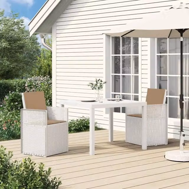 Set da pranzo per giardino e terrazzo vidaXL in plastica 3 pezzi Bianco e Beige