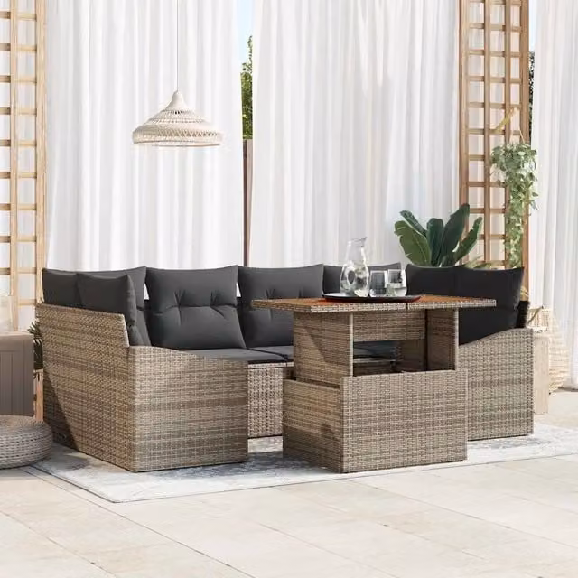 Set Divano da Giardino 7 pz Grigio Poly Rattan 3358526