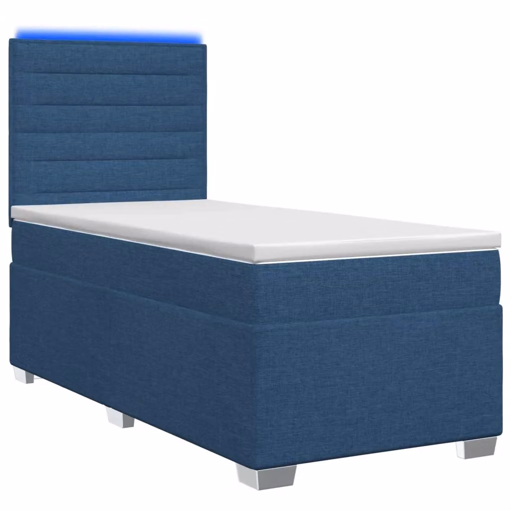 Letto box spring con materasso vidaXL in tessuto blu e bianco con base a sollevamento, illuminazione sottostante e porta USB, L/P: 190 x 90 cm – 2