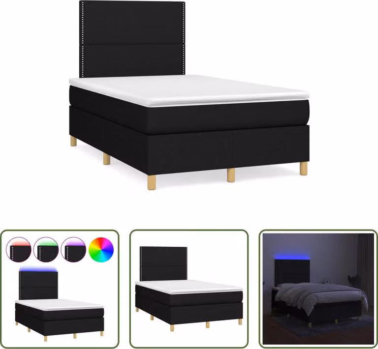 The Living Store Letto a molle con materasso e LED nero 120x190 cm in tessuto