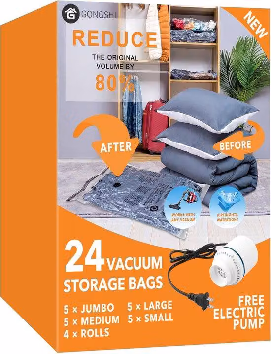 Sacchetti sottovuoto per vestiti, confezione da 4, 105x70 cm, risparmio di spazio dell'80%, organizer per guardaroba