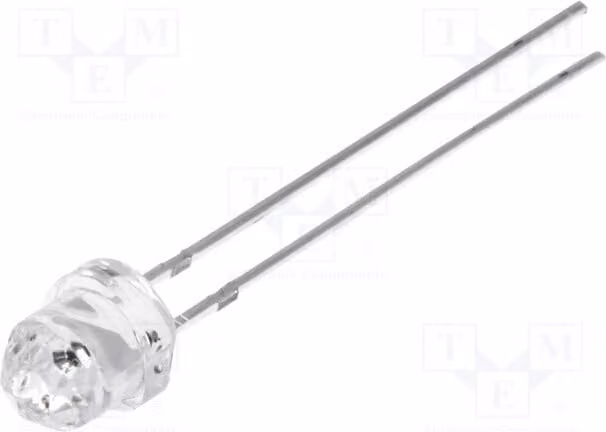 5 LED rossi, tensione di funzionamento 1,8÷2,6V, intensità luminosa 750÷1120 mcd, corrente 20mA, dimensioni 4,85mm. Lente: trasparente, modello OSR5RUEDD1A. Specifiche