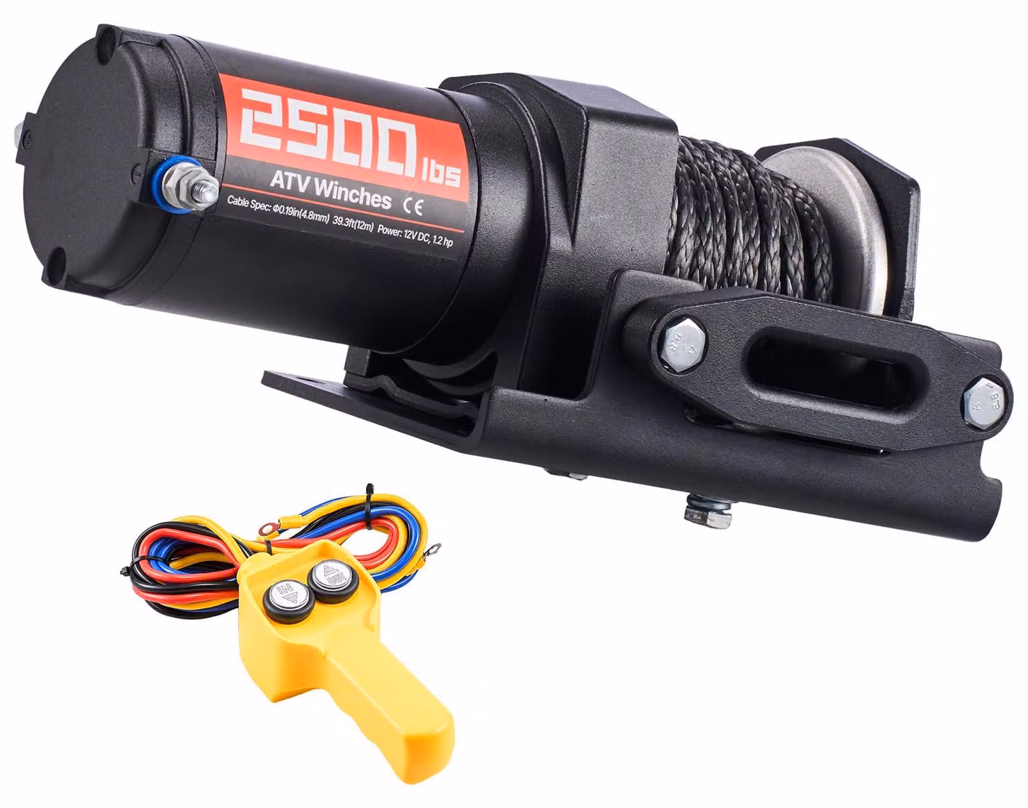 Verricello elettrico SucceBuy da 1134 kg, verricello con motore a 12 V CC, cavo sintetico da 5 mm x 12 m e telecomando con cavo, IP55, alloggiamento in alluminio, verricello elettrico per il traino di ATV, nero