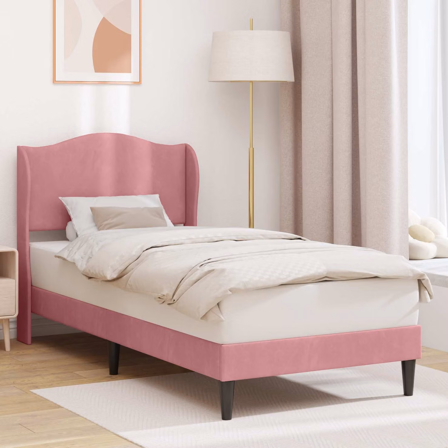 Struttura del letto con testiera vidaXL in velluto rosa, L 100 x P 202 x H 104 cm
