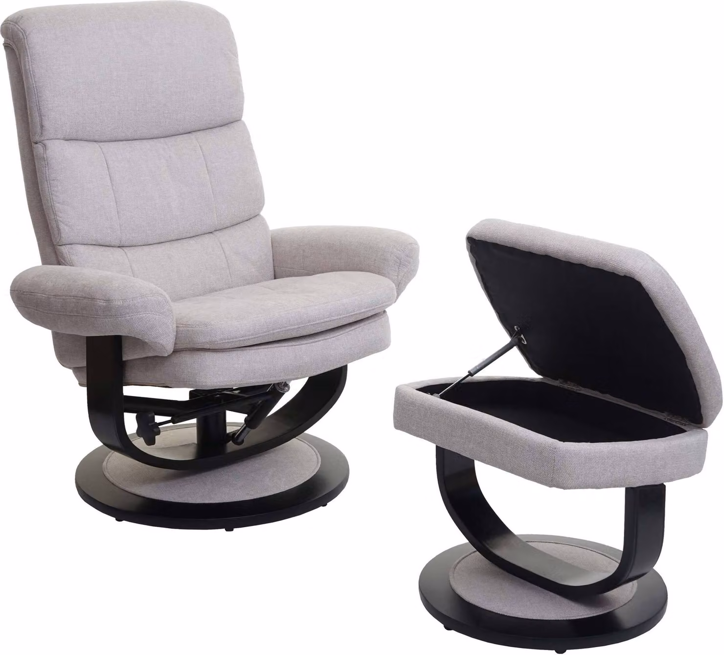 Poltrona relax HWC-C16, poltrona TV Poltrona TV sgabello con vano portaoggetti, MVG ~ tessuto/tessuto crema-beige