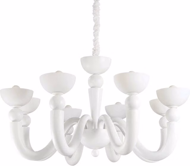 Lampadario Shabby Chic Bon Bon IDEAL LUX in metallo e vetro bianco con 8 luci