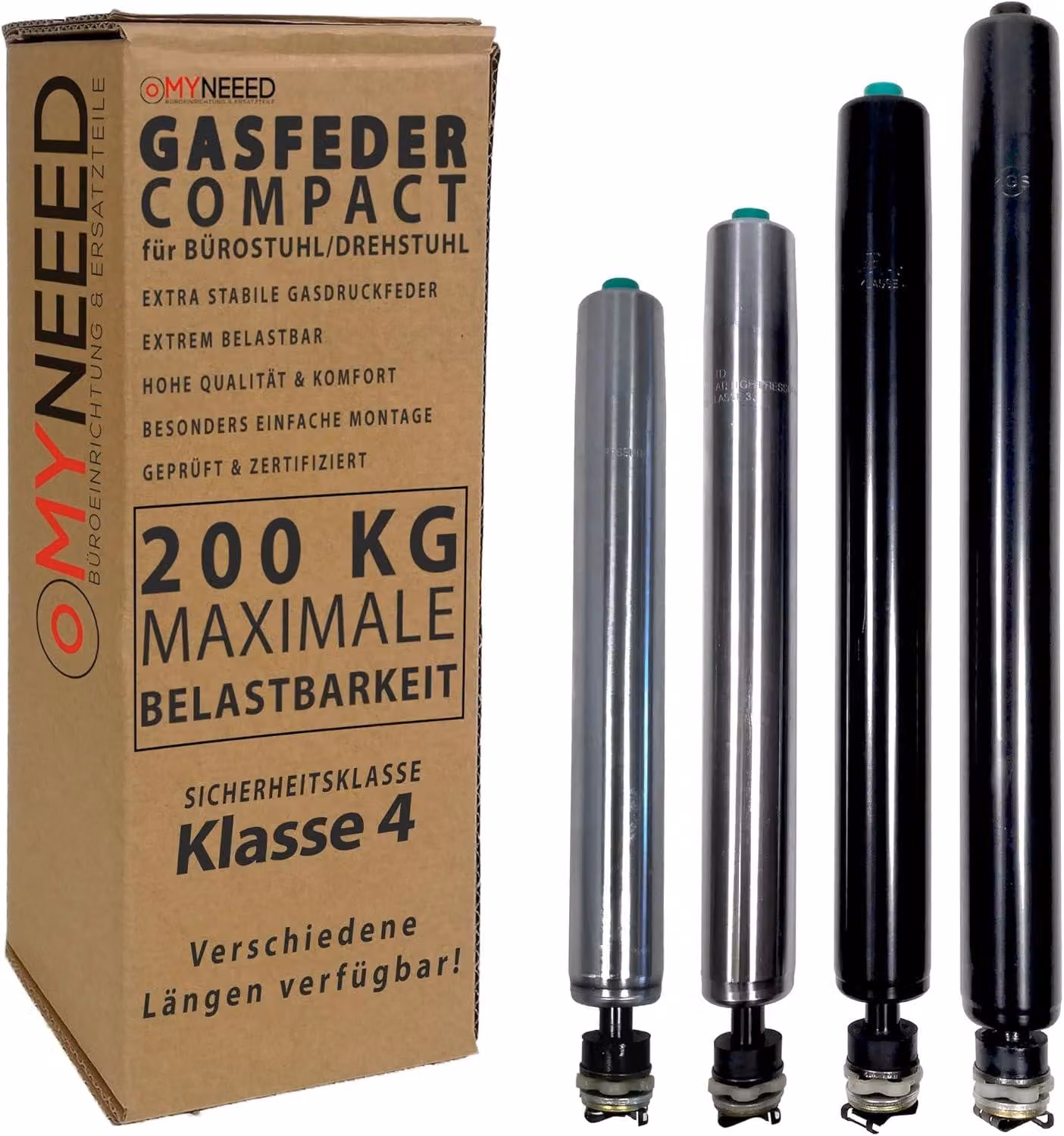 Ammortizzatore a gas per sedia da ufficio, portata fino a 200 kg, lunghezza 250 mm, regolabile in altezza, ricambio