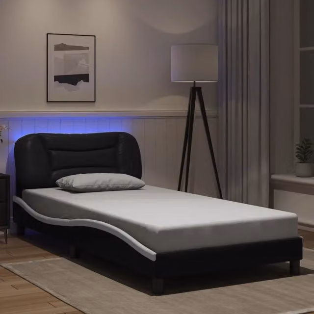 Giroletto vidaXL Hvar senza materasso con illuminazione LED e porta di ricarica USB, Nero e Bianco, L: 200 cm, P: 100 cm – 1