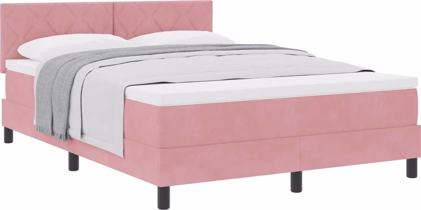 Letto a molle con testiera rosa 140 x 200 cm in velluto