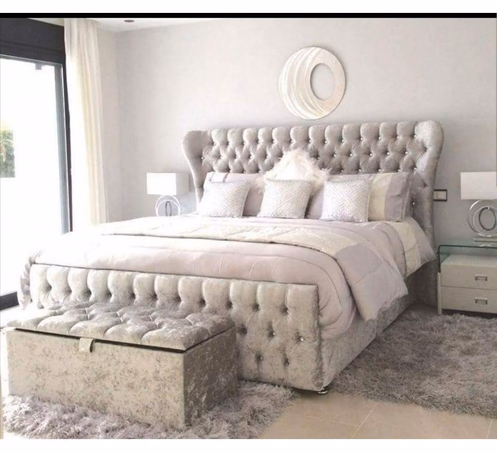 Chesterfield Bett Schlafzimmer Betten Leder Hotel Luxus Polster Samt