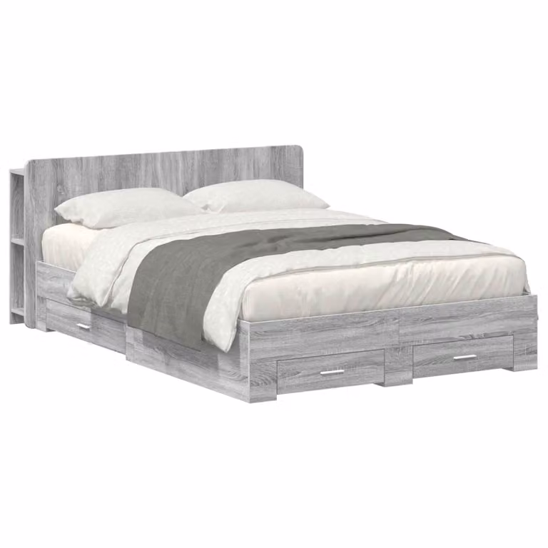 vidaXL Letto con contenitore e cassetti in legno Sonoma, colore grigio, L/P/H: 160 x 200 x 80 cm