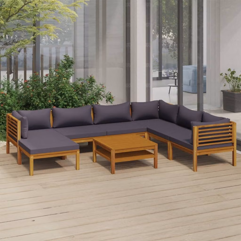 The Living Store Set da giardino da 8 pezzi con cuscino in legno massiccio di acacia