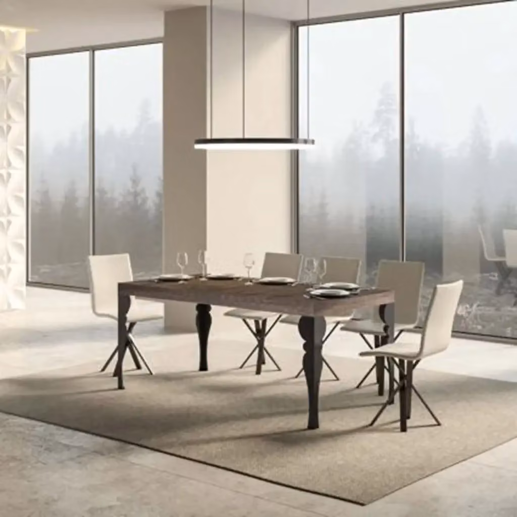 Tavolo allungabile moderno Itamoby rettangolare in MDF laminato marrone con gambe in metallo antracite L: 160-420 cm, P: 90 cm – 2