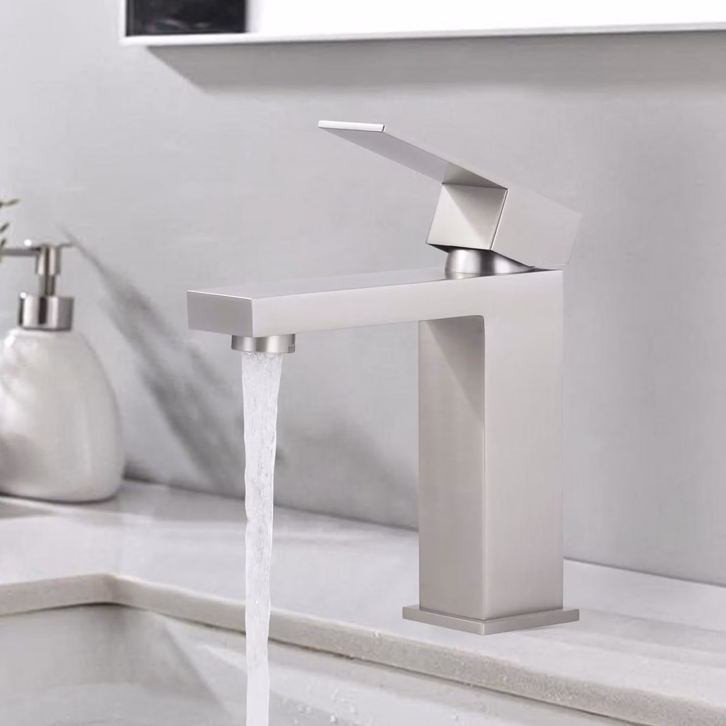 Miscelatore per lavabo, acciaio inossidabile, finitura nickel spazzolato, installazione monoblocco