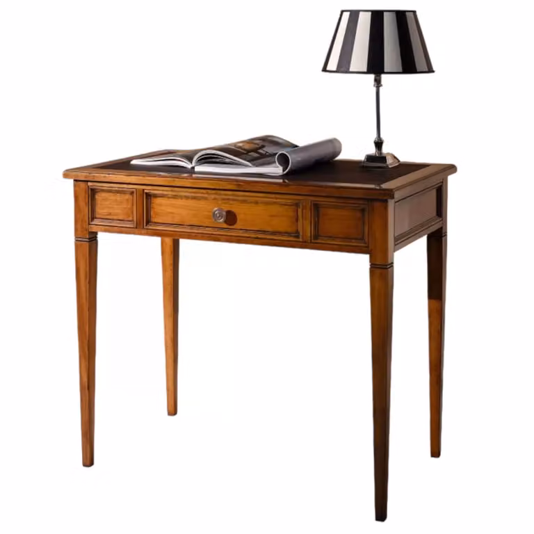 Scrivania classica in legno di faggio color marrone con 1 cassetto e 1 tiretto Mobili 2G L: 90 cm, P: 53 cm, H: 80 cm