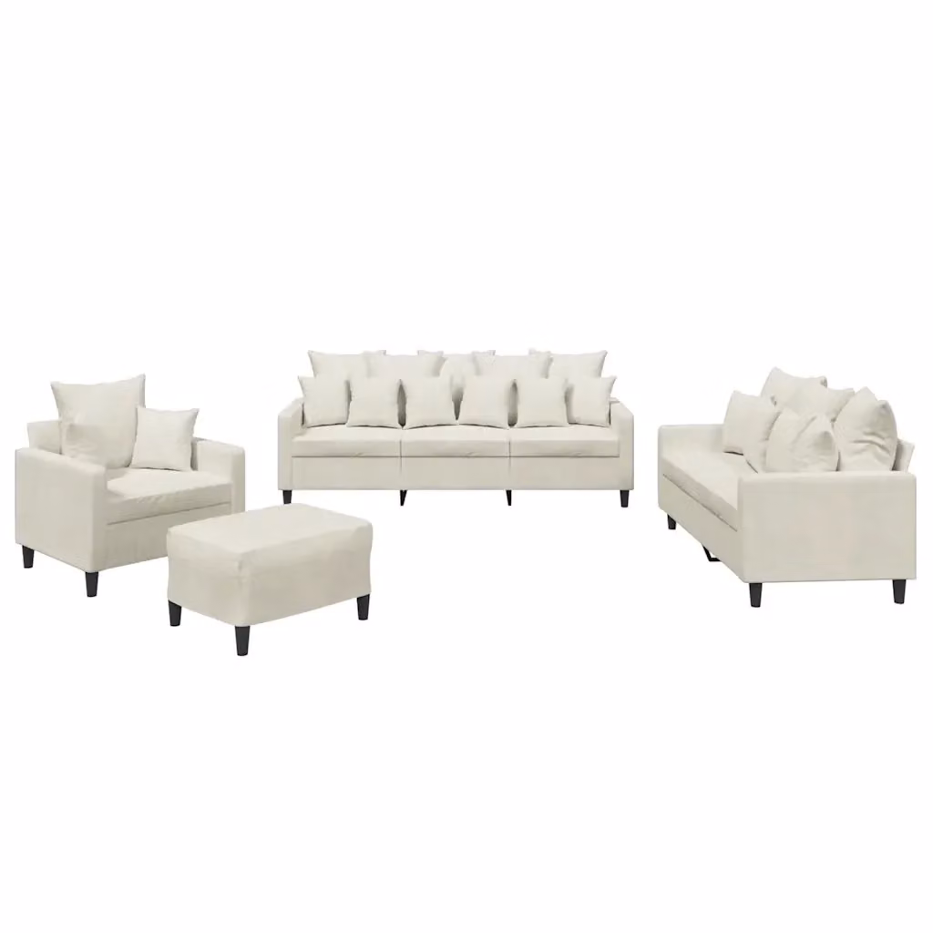 vidaXL Set di Divani Moderno 4 Pezzi in Velluto Beige con Cuscini e Pouf – 2