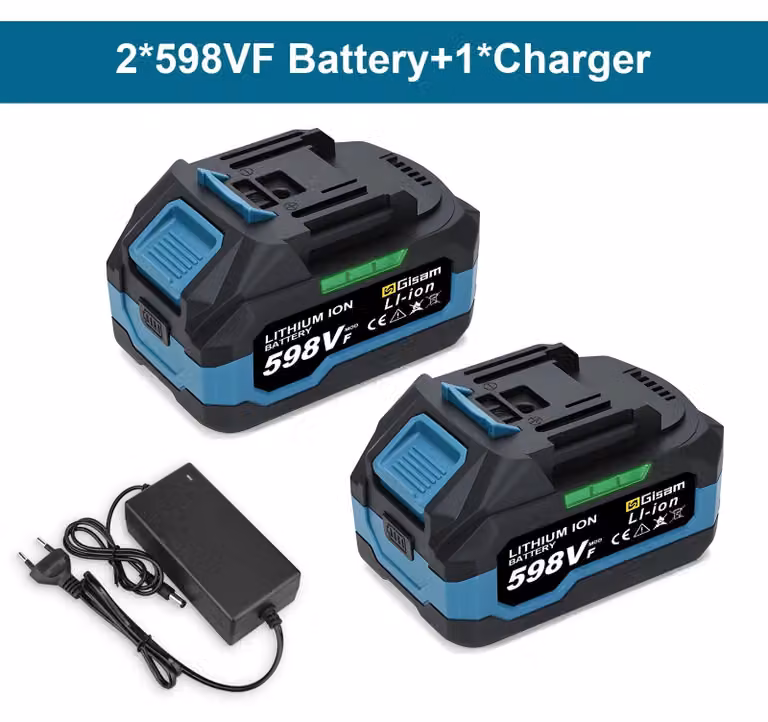 Batteria agli ioni di litio da 18V - Batteria per utensili 598VF - 2 batterie con caricabatterie - Ricaricabile - Indicatore LED dello stato di carica - Batteria di ricambio