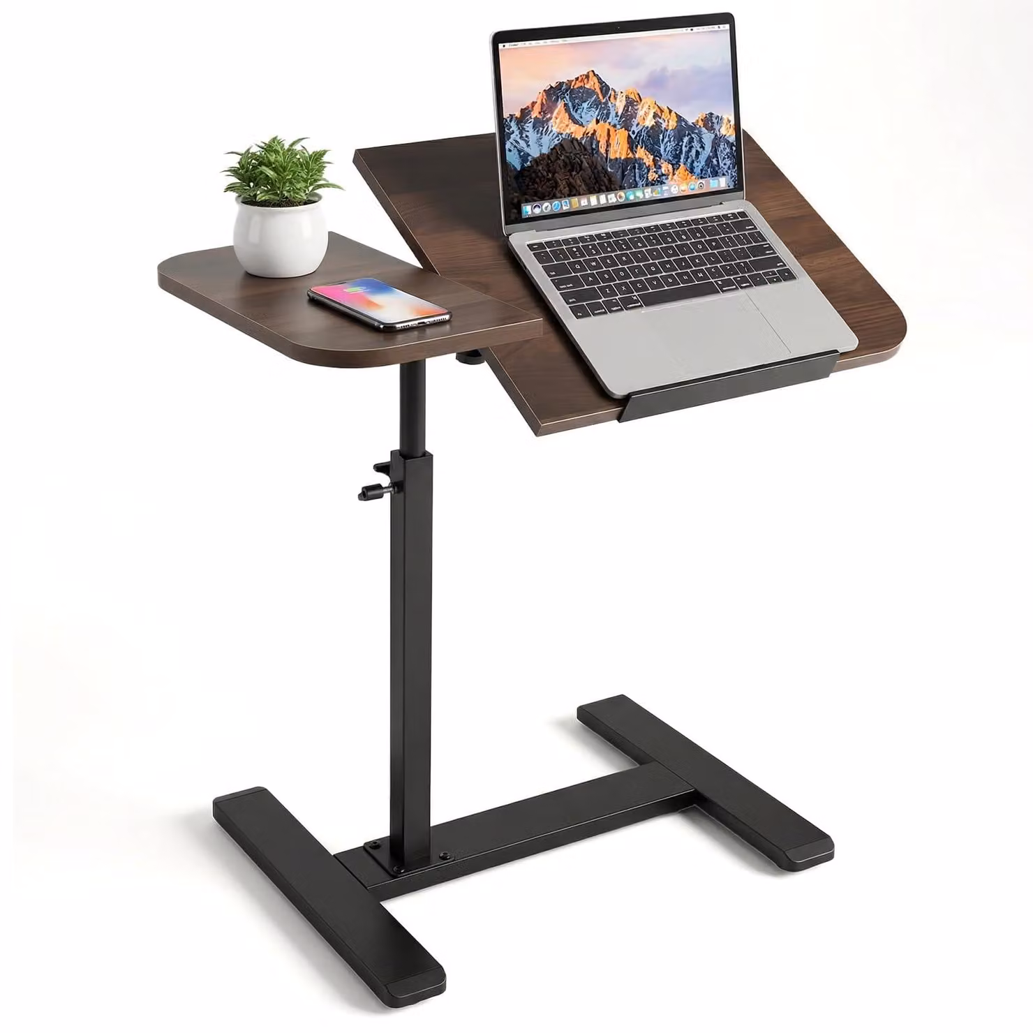 Tavolo da letto per laptop, con rotelle, piano di lavoro inclinabile, ergonomico, color noce, adatto per l'ufficio e la casa