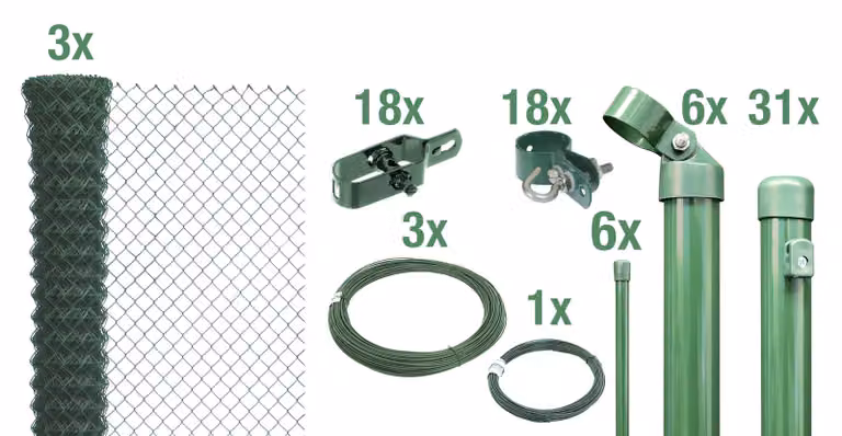 Alberts 634704 Recinzione in rete metallica come set completo di recinzione, per l'installazione nel calcestruzzo, verde, altezza 175 cm, lunghezza 75 m
