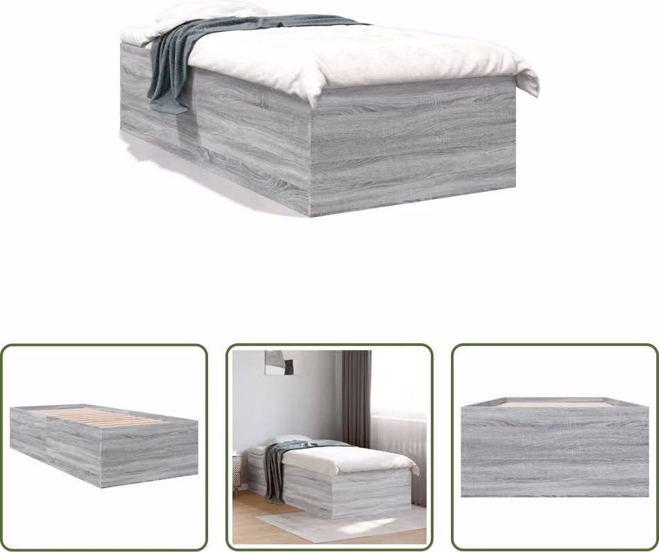 The Living Store Rete da letto Grey Sonoma 75x190 cm Materiale a base di legno