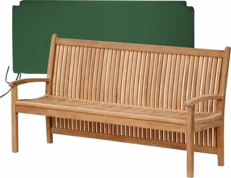 Teakholz Bank Pescara 150cm Massivholz Wetterfest + Sitzkissen Grün