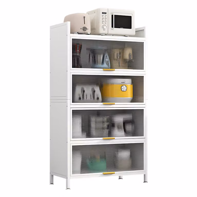 SevenComfort Armadio da cucina alto - Scaffale da cucina a 5 ripiani - Dispensa - Credenza - Mobili base da cucina - Scaffale portaoggetti per soggiorno/cucina - Bianco