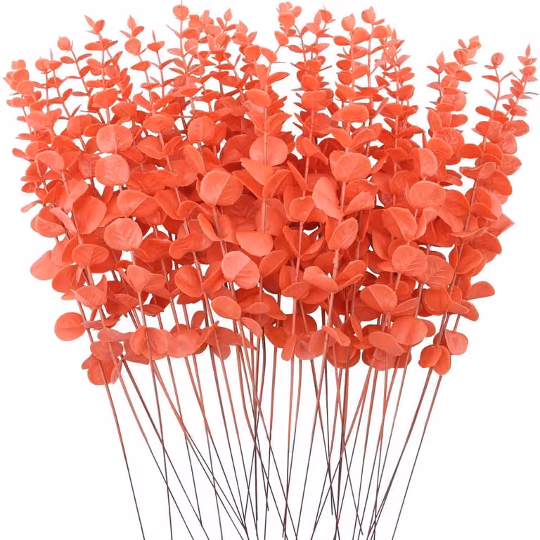 Rami di eucalipto artificiali, color arancione, confezione da 36 pezzi, lunghezza 38,1 cm