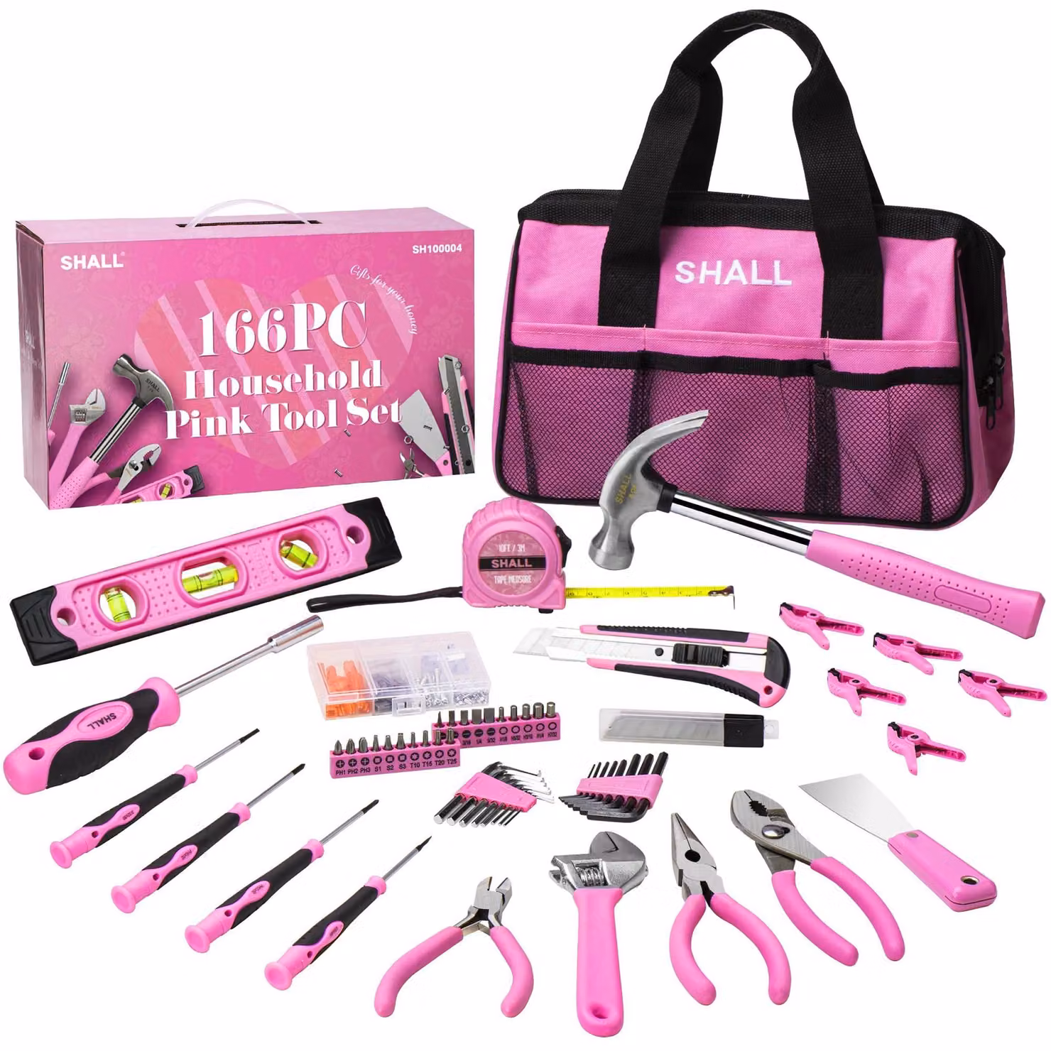 Kit di attrezzi rosa da 166 pezzi per uso domestico