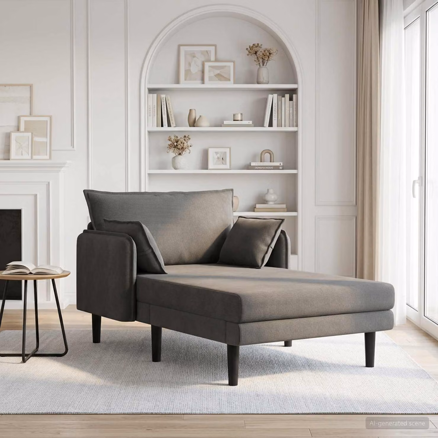vidaXL Chaise longue oversize moderna in velluto a coste grigio con cuscini inclusi L: 173 cm, P: 114 cm, H: 86 cm