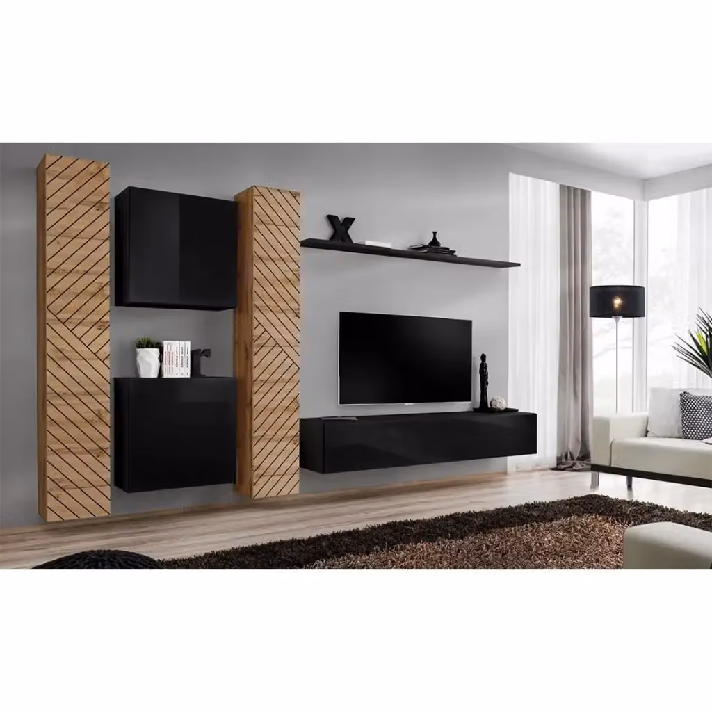 Set di mobili da soggiorno di design SWITCH VI Meublorama in rovere effetto fresato e nero lucido – 2