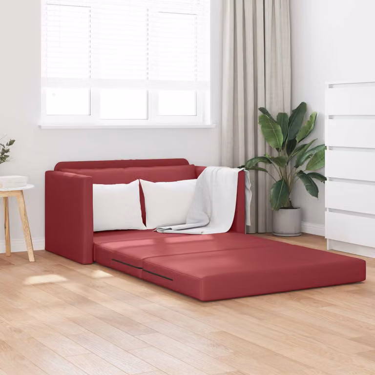 vidaXL Divano letto moderno in pelle artificiale Rosso, L: 124 cm, P: 71 cm, H: 78 cm