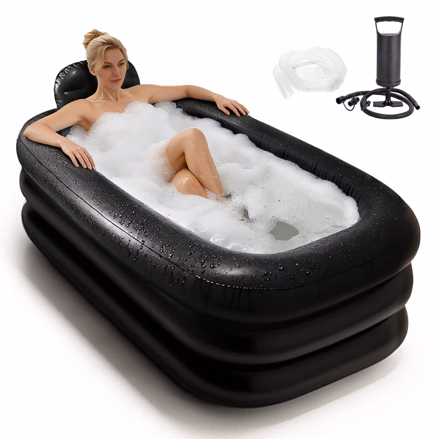 Vasca da bagno gonfiabile, portatile, completa di pompa ad aria, per adulti, per una persona, ideale per il relax