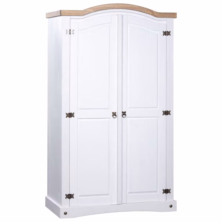 The Living Store Armadio stile Messico in legno di pino a 2 ante bianco