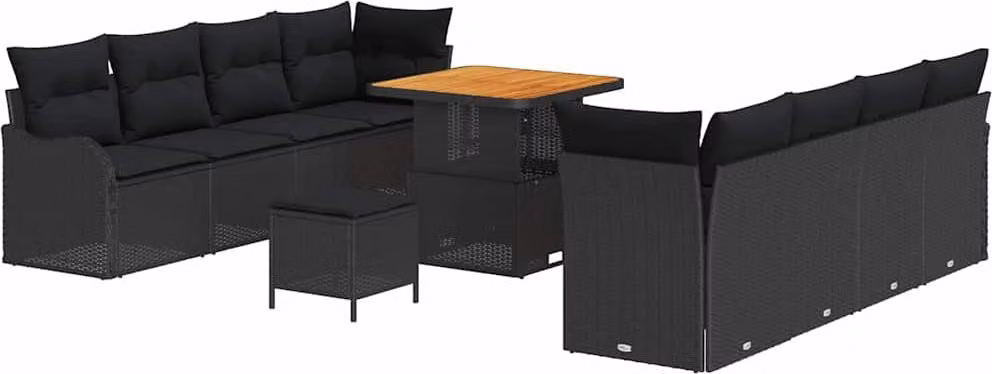 Set Divano da Giardino con cuscino 11 pcs Nero polyrattan