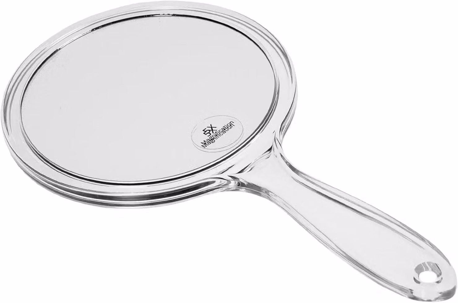 Specchio da trucco portatile con manico, a doppio lato, diametro 15 cm, ingrandimento 5x