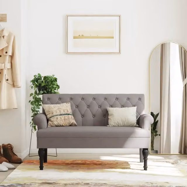 Panca con schienale vidaXL in tessuto beige o grigio L/P/H: 120 x 62 x 75,5 cm