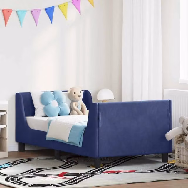 Struttura letto per bambini vidaXL in velluto blu con testata imbottita e doghe in legno 80 x 160 cm – 1