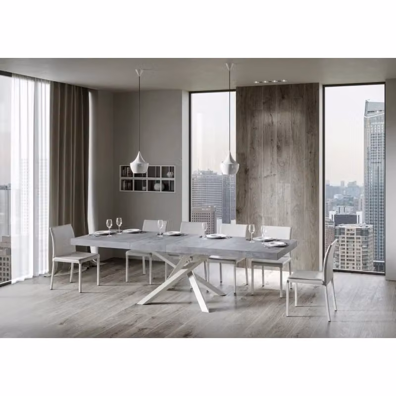 Tavolo allungabile Volantis Premium ITAMOBY con telaio a X, colore bianco e cemento, L: 200-460 cm, P: 90 cm – 2