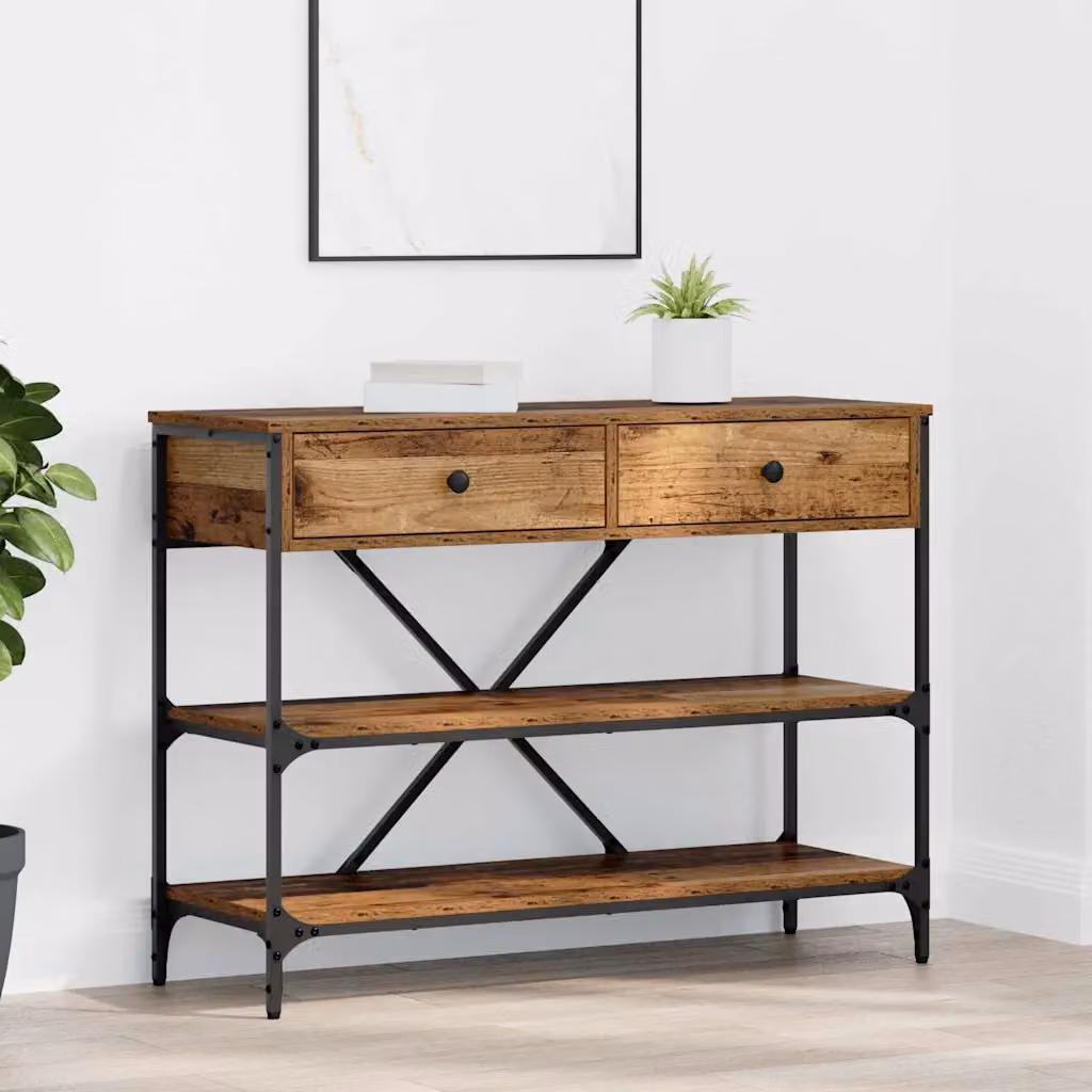 vidaXL Tavolo consolle moderno con cassetto in legno e metallo, Marrone, L 100 x P 34,5 x H 75 cm