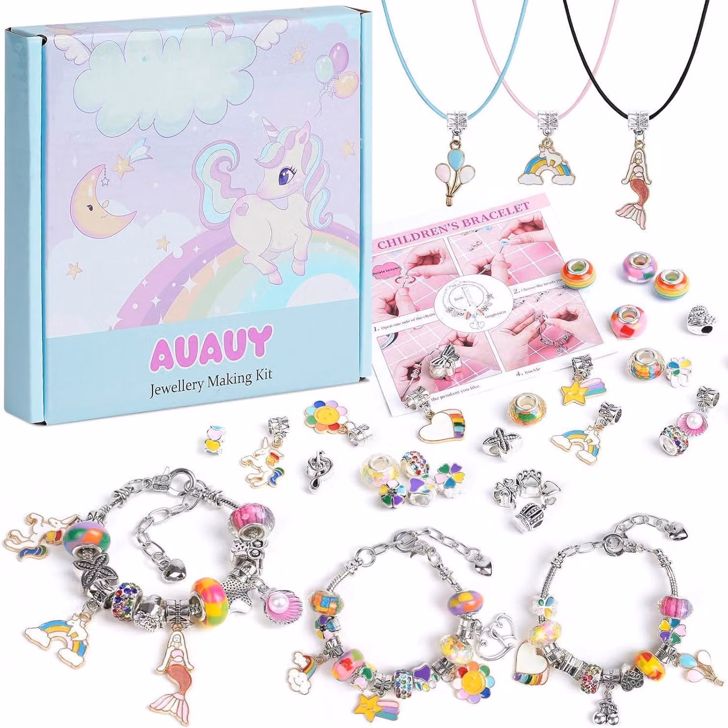 Kit per creare braccialetti, ideale per bambine, bambini, calendario dell'Avvento, regalo di Natale. Disponibile in vari colori
