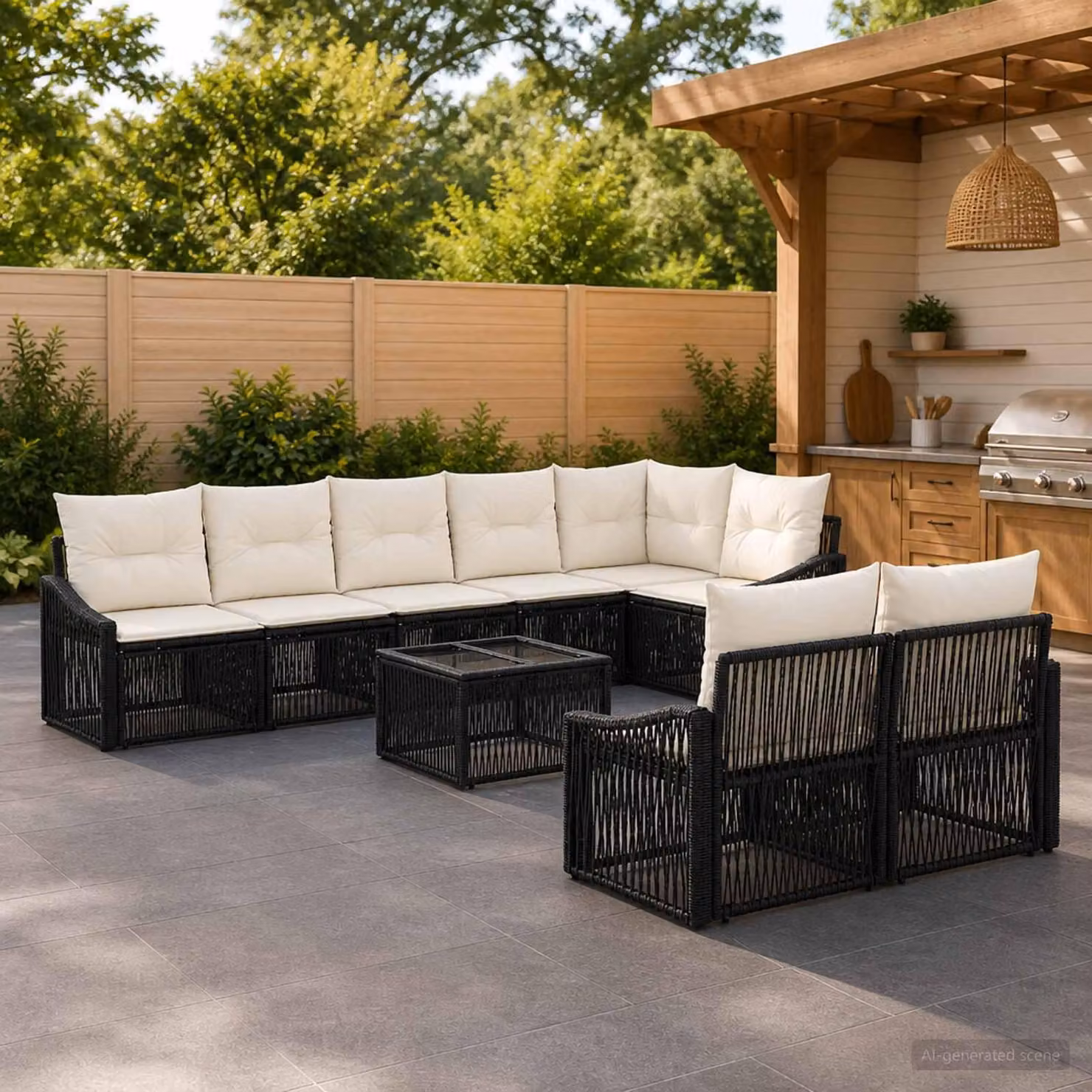 Maison Exclusive - Set da giardino composto da 9 pezzi, divano in rattan sintetico nero