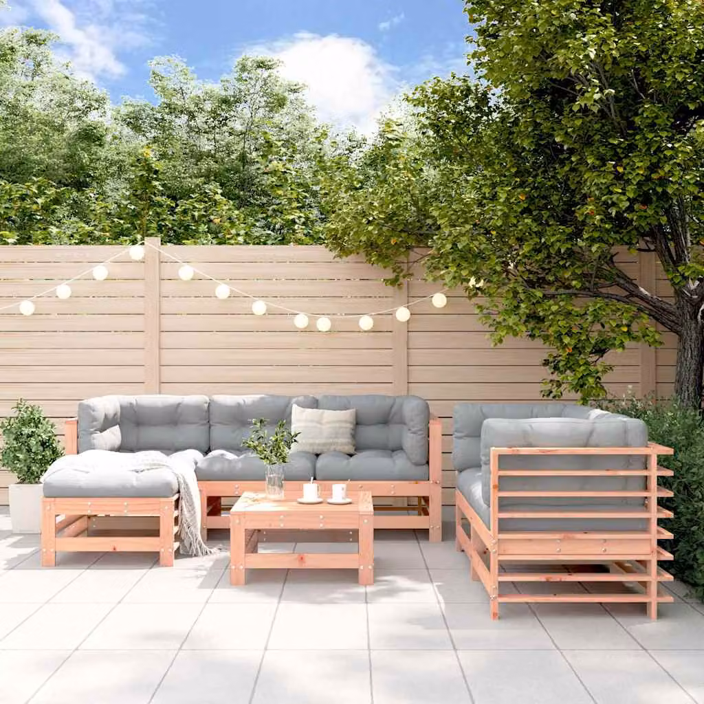 Set Salotto da Giardino vidaXL in Legno Massello di Abete con Cuscini, Design Moderno a L, 7 Pezzi, Colore Marrone e Grigio